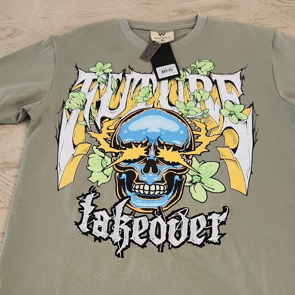 Watson Graphic Tee with Skull and Design Print & Embroidery Size S Streetwear
